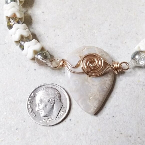 Wintery Coral Fossil Bracelet w. Howlite & Glass Beads | Handmade Holiday Gift - Picture 6 of 10